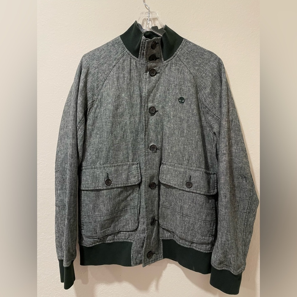 Timberland Mens Mount Tom Linen Blend Jacket Heather Green A1395-A31 NWT Medium
